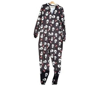 NEW Womens bodysuit Sz S Black Skeleton Holiday Stretch Zipper Christmas Pajamas